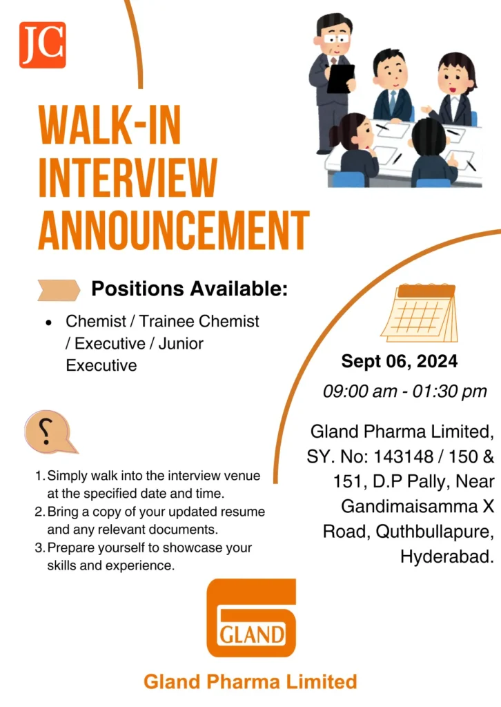 Gland Pharma Limited Recruitment.