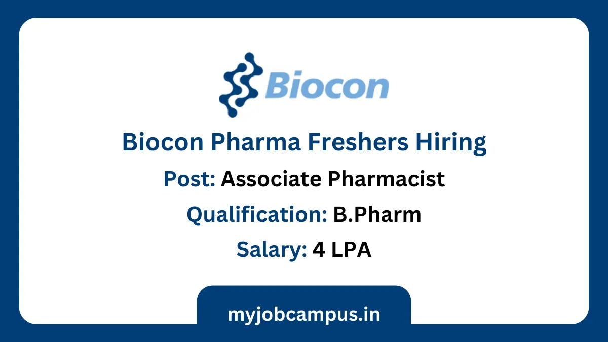 Biocon Pharma Associate Pharmacist Hiring