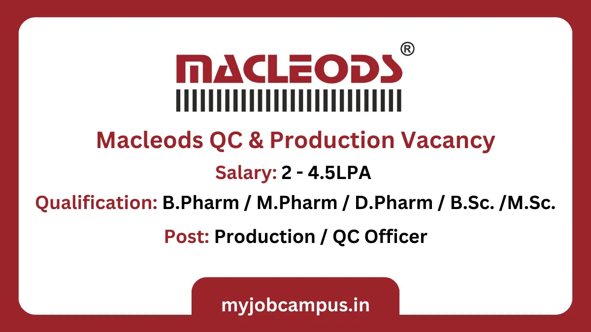 Macleods D Pharma Jobs For Freshers