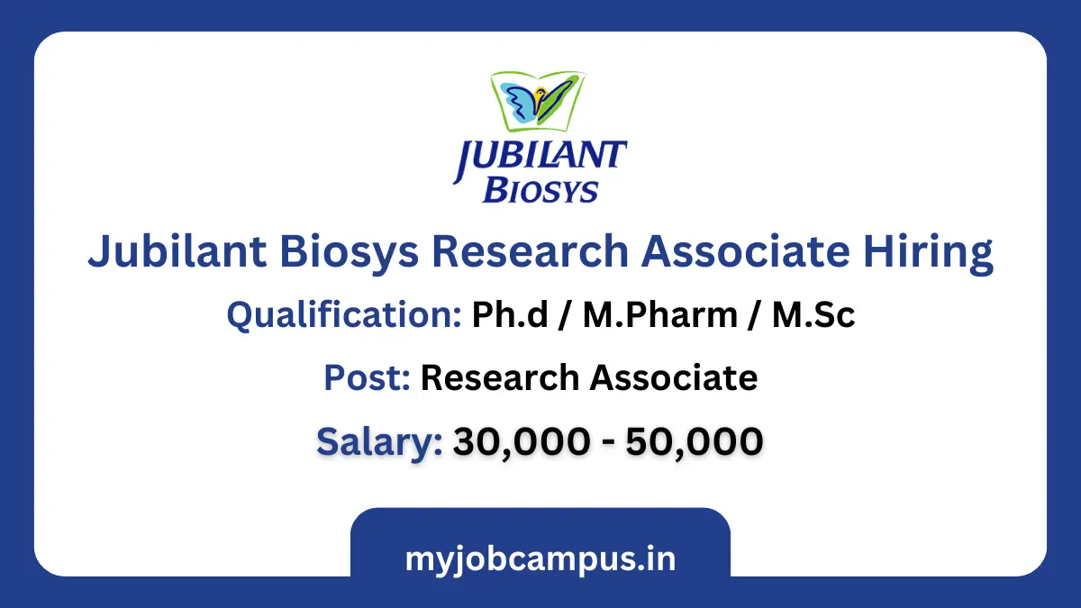 Research Associate Job Openings at Jubilant Biosys for Freshers