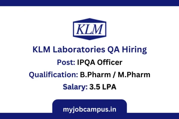 KLM Laboratories IPQA Jobs
