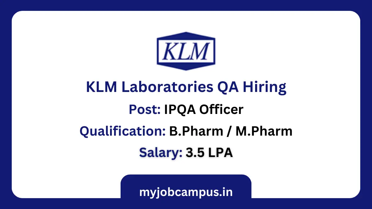 KLM Laboratories IPQA Jobs