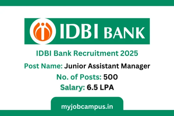 IDBI Bank Junior Assistant Manager Online Form for 500 Posts