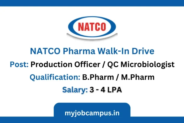 NATCO Pharma Walk-In Drive For Production / QC Officers NATCO Pharma Walk-In Drive