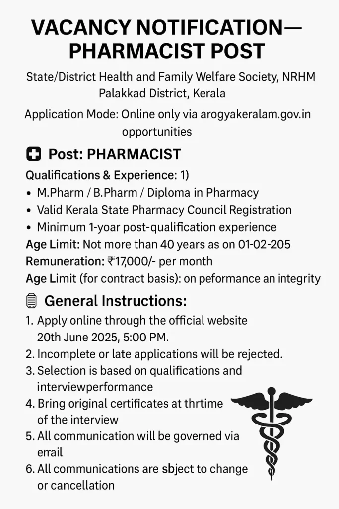 NHM Pharmacist Vacancy details
