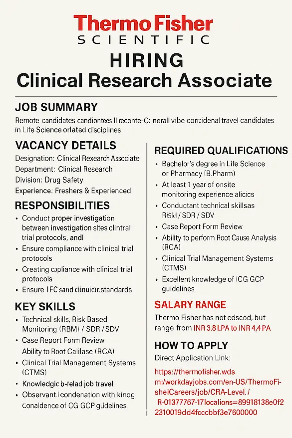 ThermoFisher Clinical Research Associate Job Details