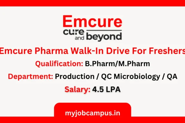 Emcure Pharma Walk-In Drive Ahmedabad