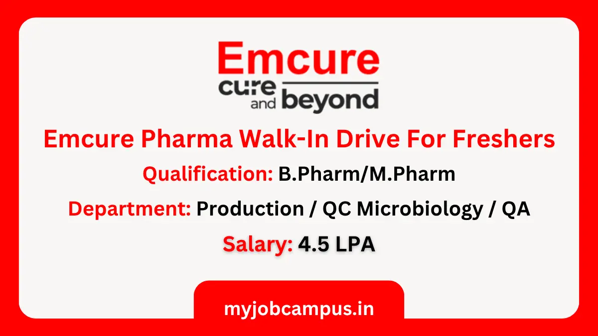Emcure Pharma Walk-In Drive Ahmedabad