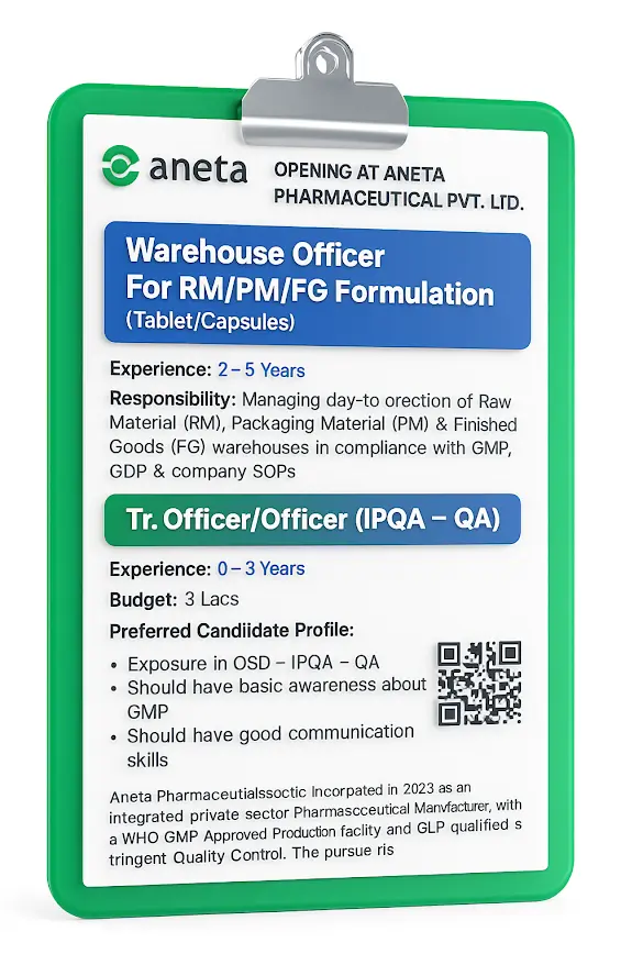 Aneta Pharnaceuticals Walk-In Drive Job Details